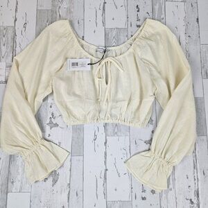 WeWoreWhat Revolve Womens Linen Top Small On Off Shoulder Tie Front